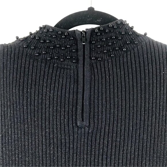 NEK Northeast Knitters Knit Black Glitter Pearl Embellished Mock Neck Top S - Picture 10 of 14